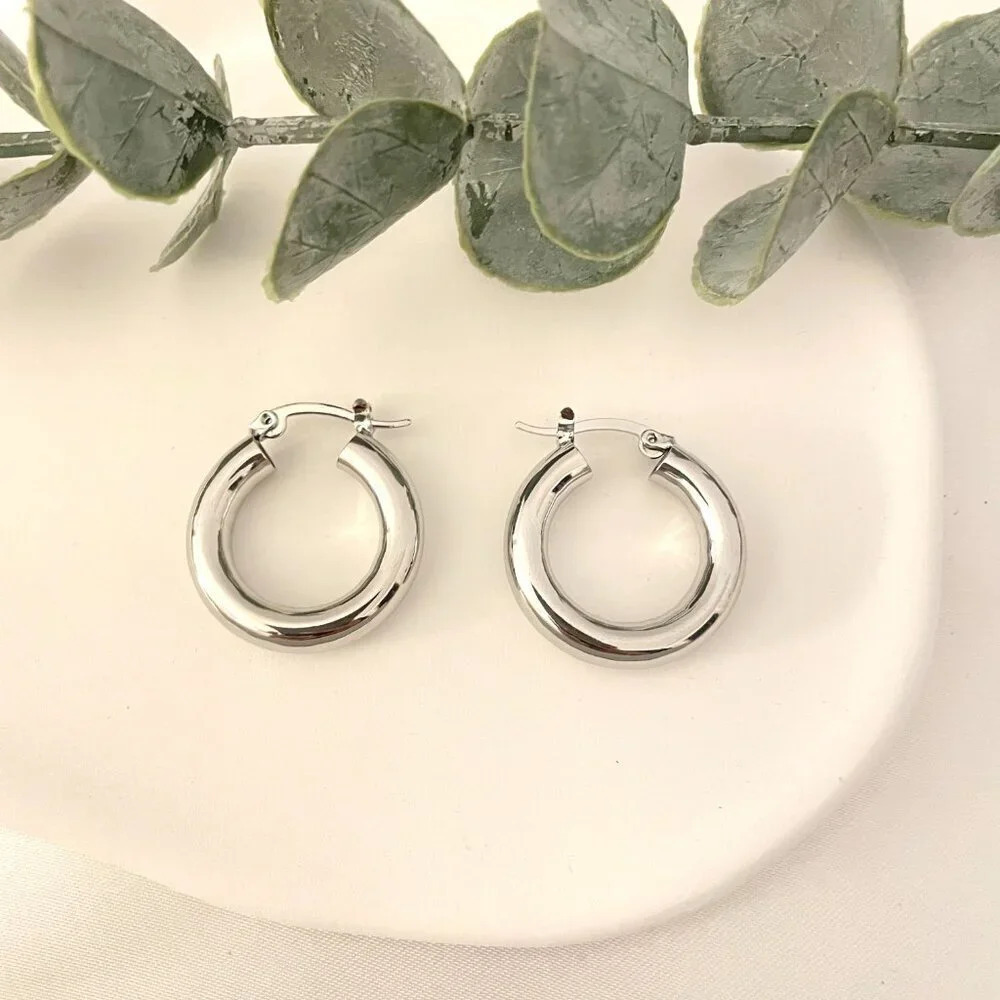 925 Sterling Silver Small Huggie Earrings Huggie Hoops Thick Wide Silver Ring